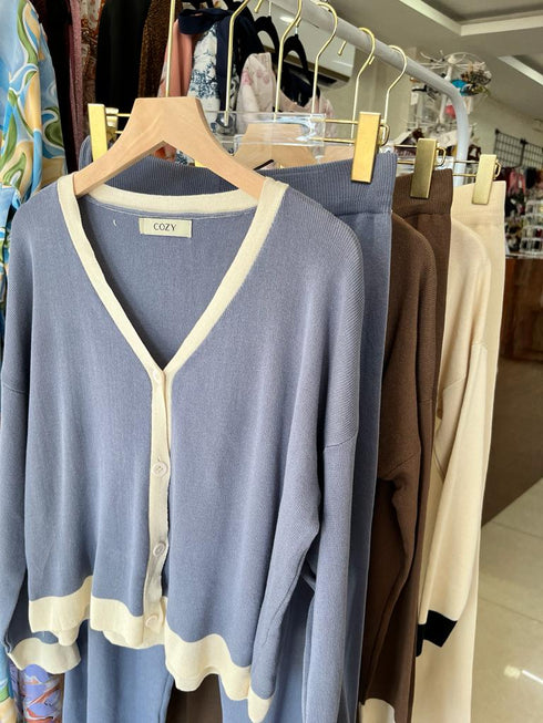 Casual Color Contrasts Cardigan Co-Ord set